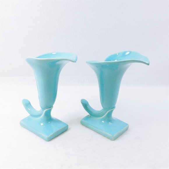 Calla Lily Vase Hollywood by California Art Products Retro Set of 2 Blue - Picture 10 of 10